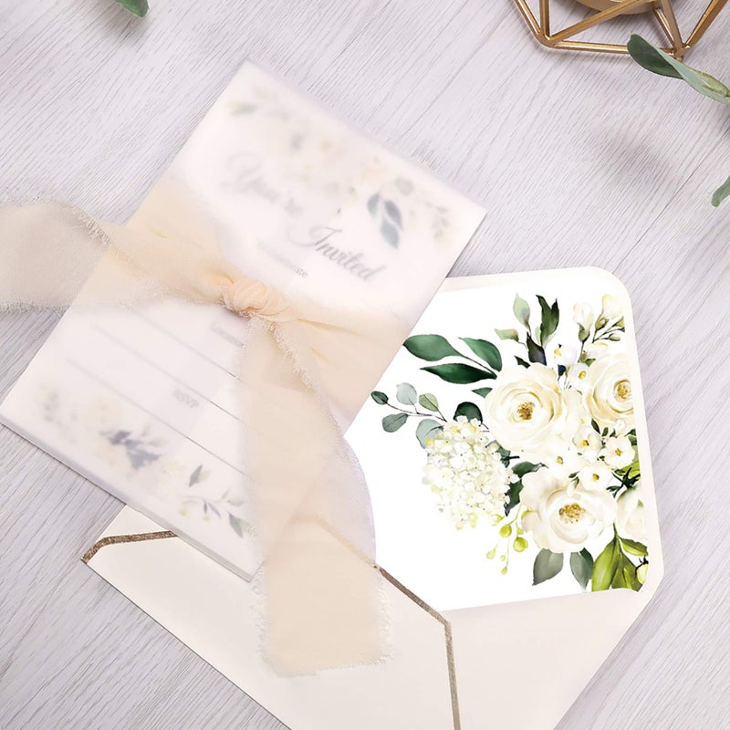 DORIS HOME 25PCS Invitations Cards for Bridal Shower Invite/Baby Shower/Wedding/Rehearsal (25PCS Cream Flower Fill-in) - Image 3